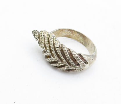 925 Sterling Silver  Vintage Dark Tone Floral Leaf Band Ring Sz 9  RG5721
