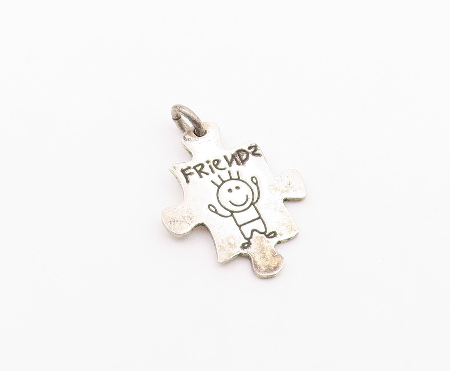 925 Sterling Silver Vintage Etched Stick Figure Friends Puzzle Pendant PT20142