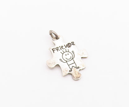 925 Sterling Silver Vintage Etched Stick Figure Friends Puzzle Pendant PT20142