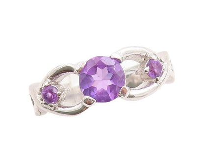 925 Sterling Silver Vintage Ring Designer Cutout Round Amethyst  Sz 7  RG31188