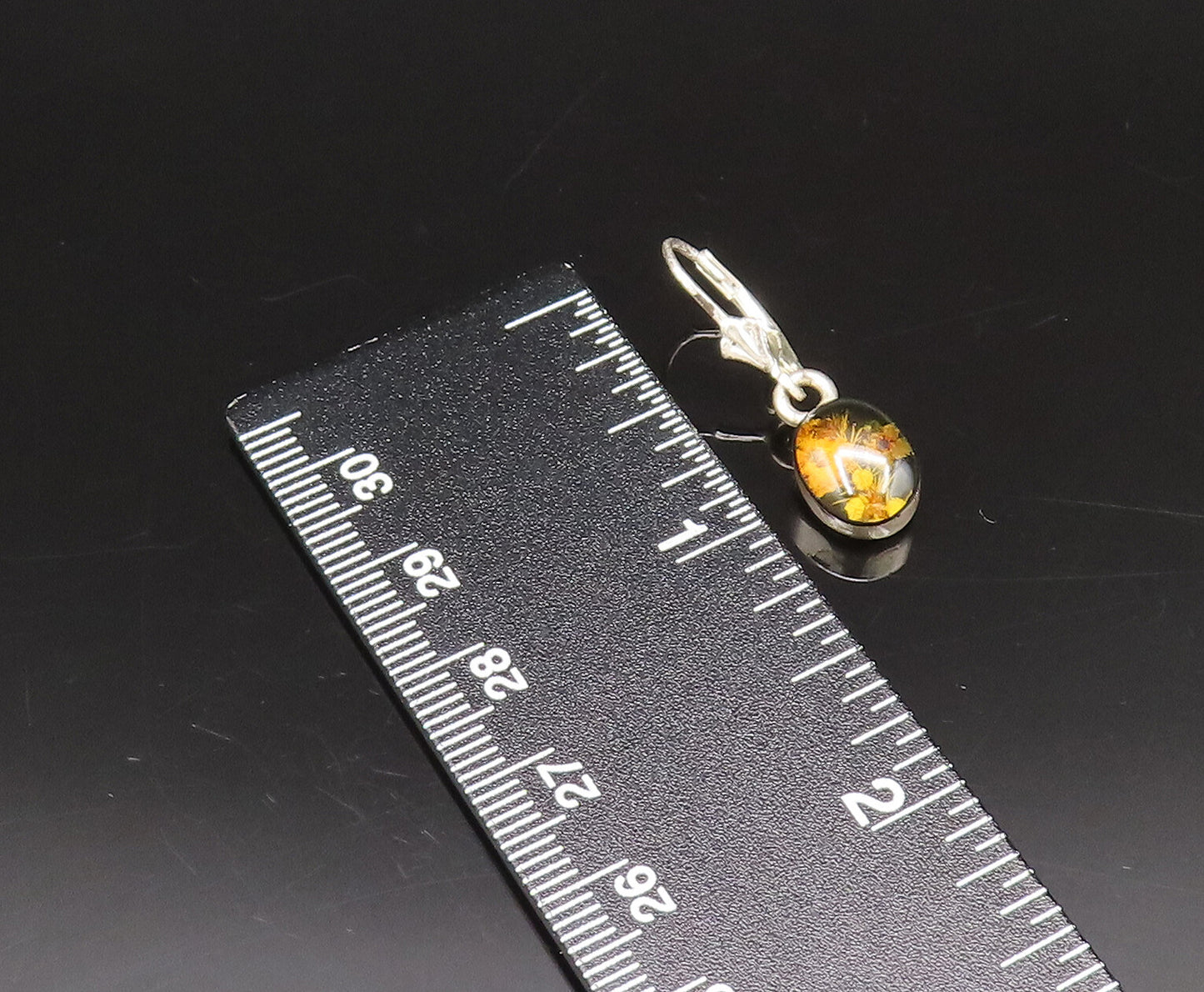 925 Sterling Silver  Vintage Fancy Floral Glass Art Dangle Earrings  EG12262