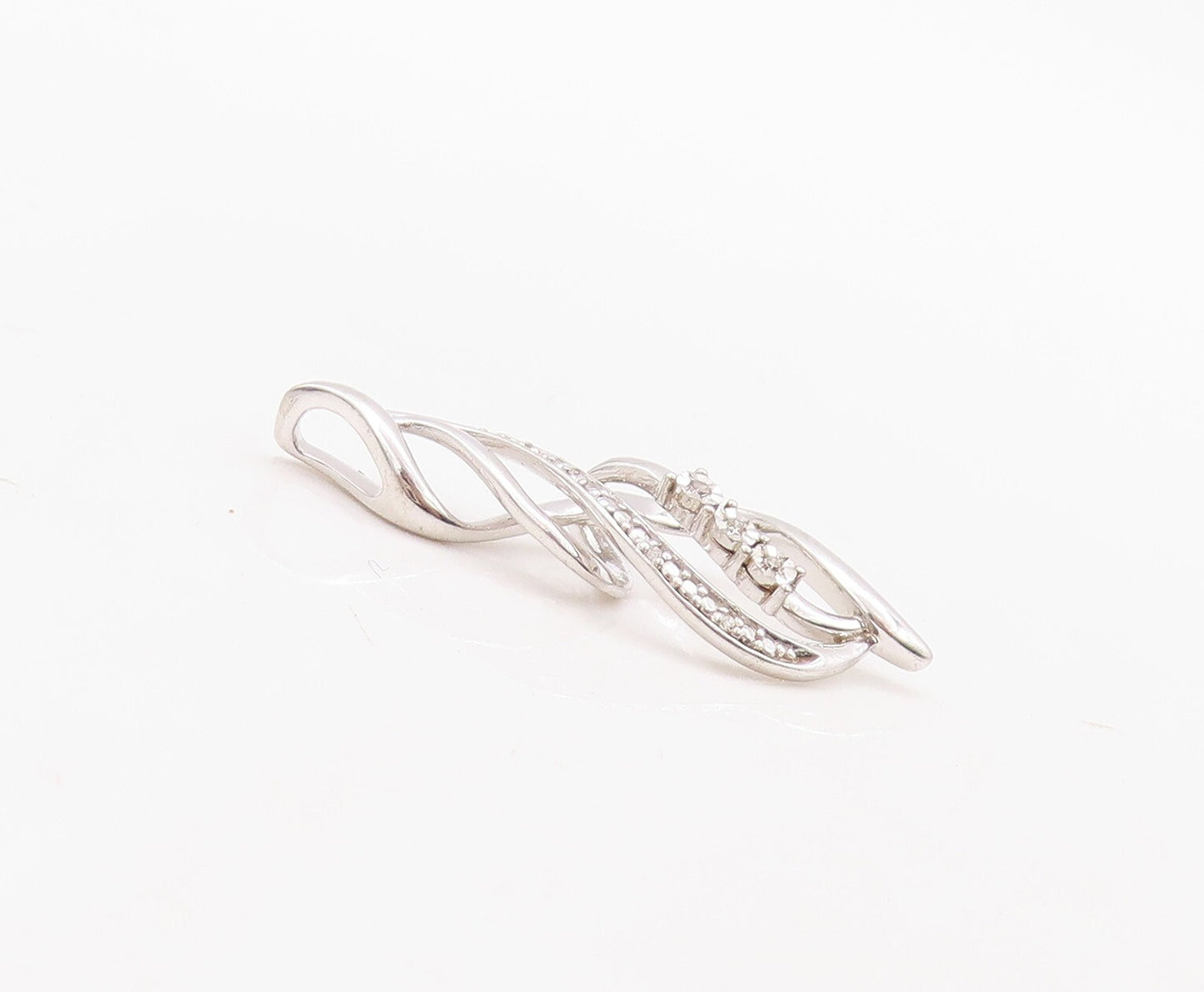 925 Sterling Silver Vintage Pendant Designer Diamonds Inlay Swirly Cut  PT23601