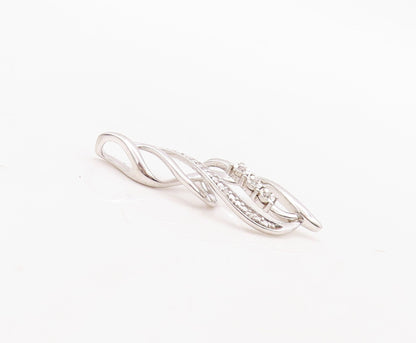 925 Sterling Silver Vintage Pendant Designer Diamonds Inlay Swirly Cut  PT23601
