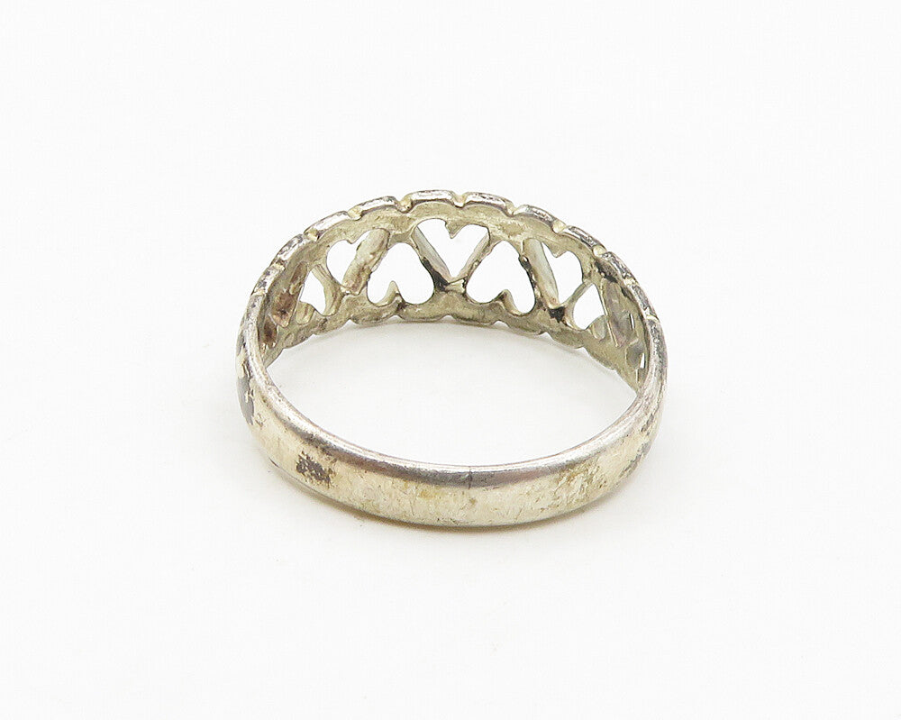 925 Sterling Silver  Vintage Up & Down Love Hearts Band Ring Sz 8  RG18632