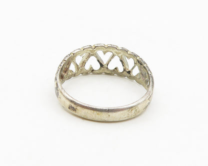 925 Sterling Silver  Vintage Up & Down Love Hearts Band Ring Sz 8  RG18632