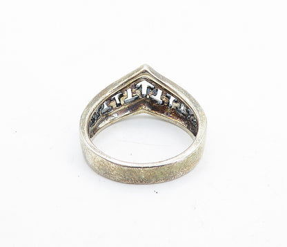 925 Sterling Silver  Vintage Dark Tone Cutout Pointed Band Ring Sz 8.5  RG5808