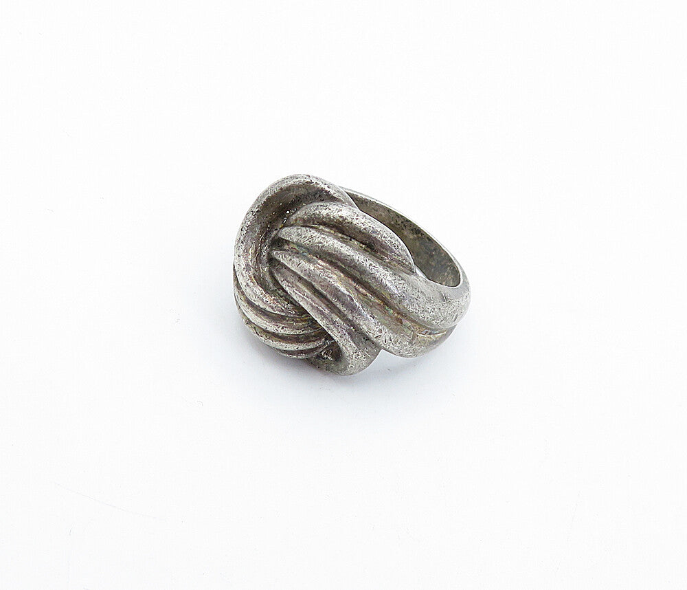925 Sterling Silver  Vintage Dark Tone Twist Knot Dome Band Ring Sz 6.5 RG3968