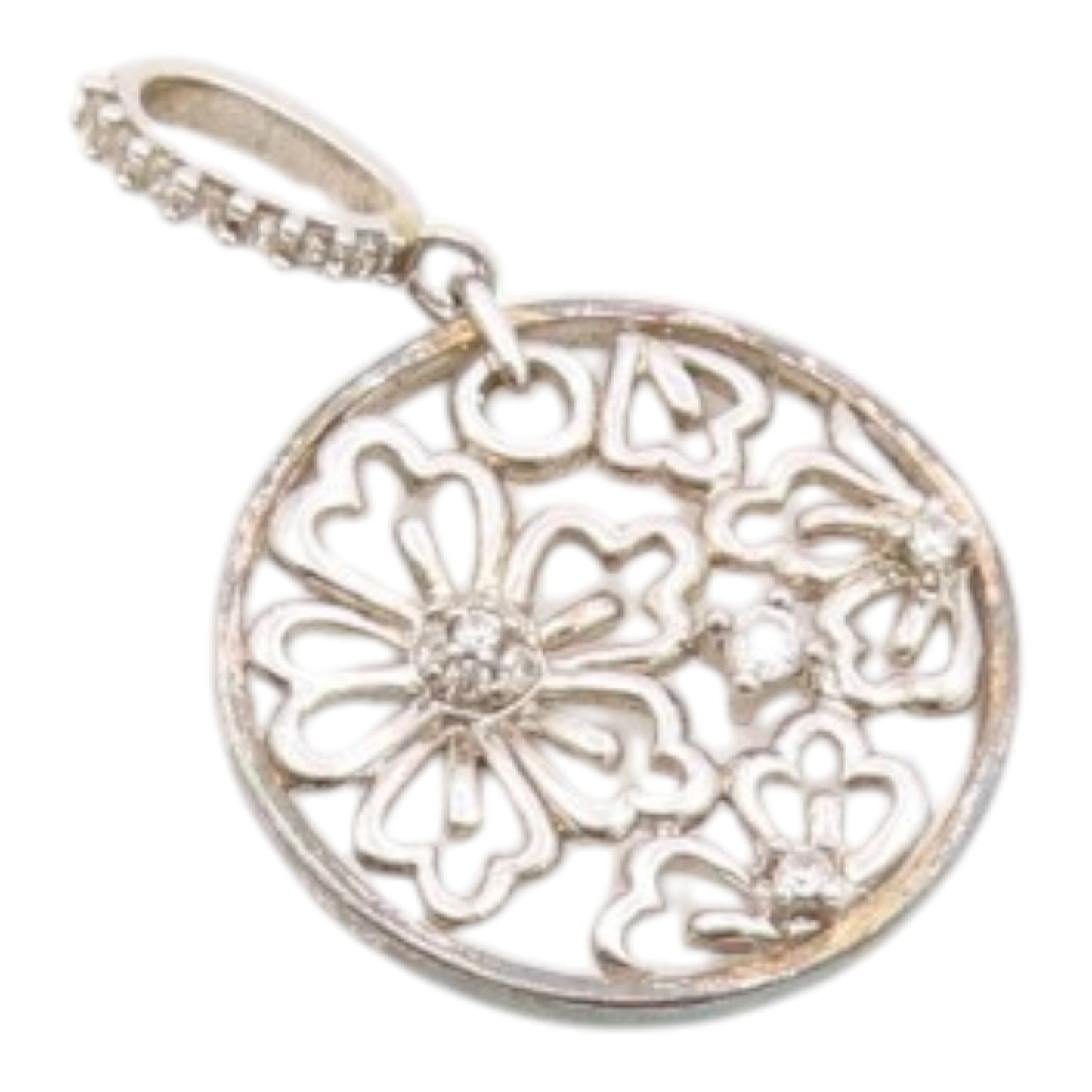925 Sterling Silver  Vintage Flower Cutout Topaz Drop Pendant  PT20312