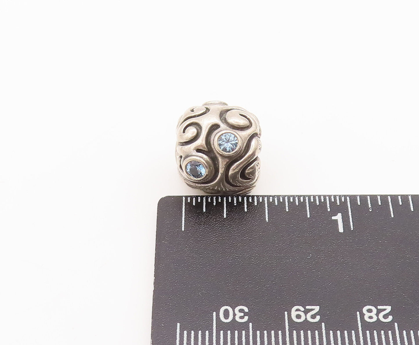 925 Sterling Silver Vintage Pendant PANDORA Swirly Etched Topaz Bead  PT22628