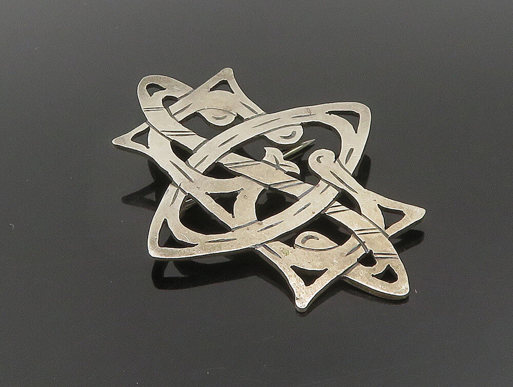 HYO 925 Sterling Silver Vintage Etched Interlocking Cutout Brooch Pin BP9504