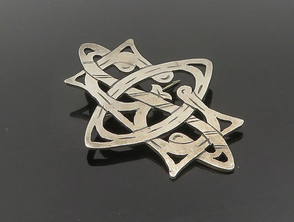 HYO 925 Sterling Silver Vintage Etched Interlocking Cutout Brooch Pin BP9504