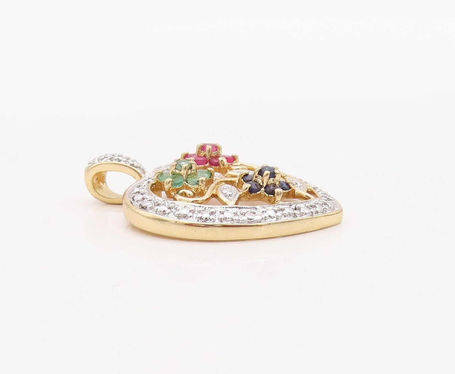 925 Sterling Silver Vintage Pendant Gold Plated Floral Gemstone Heart  PT23510