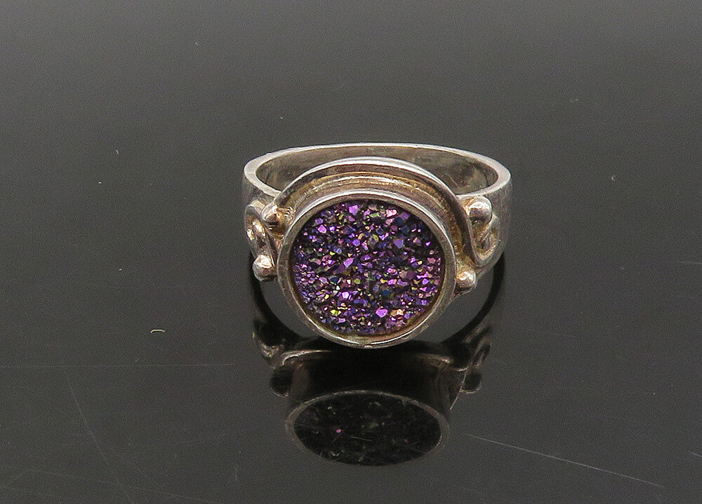 SAJEN 925 Silver  Vintage Purple Druzy Stone Cocktail Ring Sz 7  RG23322