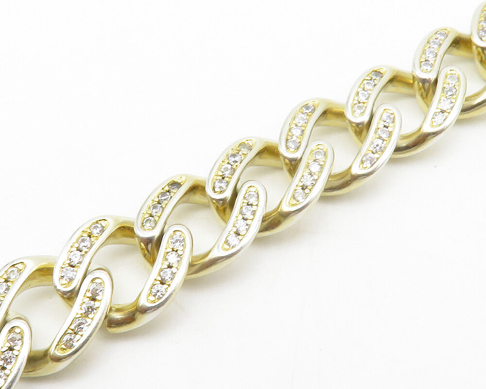 925 Sterling Silver  Petite Topaz Shiny Gold Plated Curb Chain Necklace NE2267