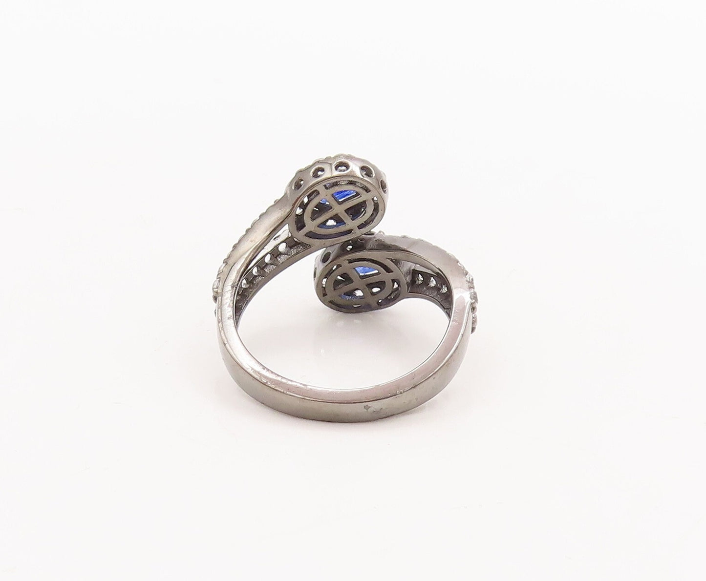 925 Sterling Silver Vintage Ring Bypass Oval Sapphire & Topaz  Sz 9  RG29712