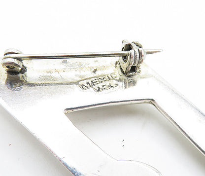 MEXICO 925 Sterling Silver  Vintage Shiny Hollow Music Note Brooch Pin  BP2640