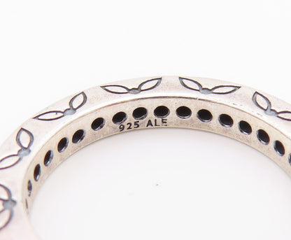 925 Sterling Silver Vintage Ring PANDORA Leaf Carved Spinel Band Sz 5.5  RG33113