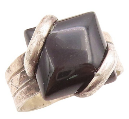 925 Sterling Silver Vintage Ring NAVAJO Designer Square Onyx  Sz 10  RG31465