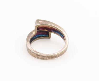 925 Sterling Silver Vintage Ring Classic Grooved Bypass Band  Sz 8.5  RG36770