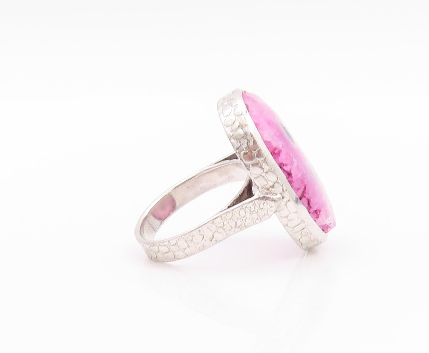 925 Sterling Silver Vintage Ring Pink Natural Patterns Agate  Sz 8  RG32341