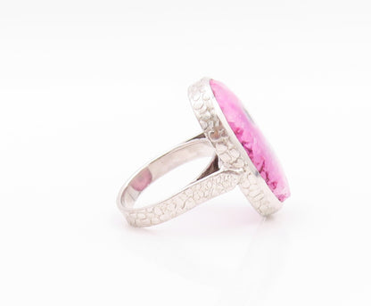 925 Sterling Silver Vintage Ring Pink Natural Patterns Agate  Sz 8  RG32341