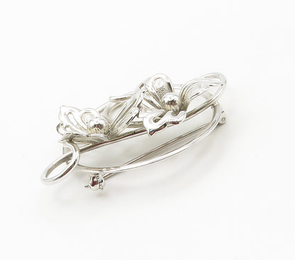 925 Sterling Silver  Vintage Shiny Swirl Flowers Motif Brooch Pin  BP6015