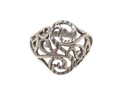 925 Sterling Silver  Vintage Dark Tone Baroque Swirl Band Ring Sz 6.5  RG10720