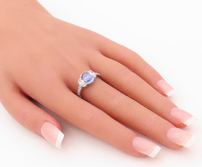 925 Sterling Silver Vintage Ring Oval Cut Tanzanite & CZ Inlay  Sz 7  RG30454