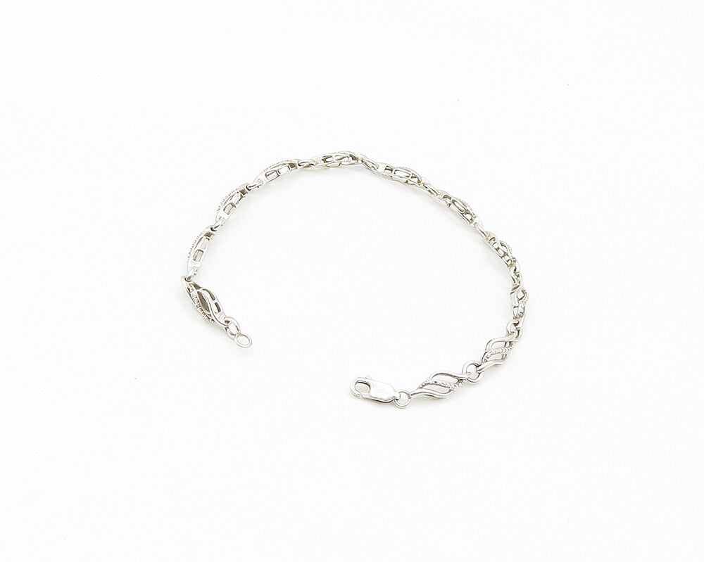 JWBR 925 Sterling Silver   Genuine Diamonds Shiny Swirl Chain Bracelet  BT7207