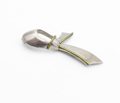 MEXICO 925 Sterling Silver  Vintage Two Tone Ribbon Motif Brooch Pin  BP1676