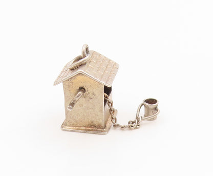925 Sterling Silver Vintage Pendant 3D Wishing Well With Bucket Charm  PT26153