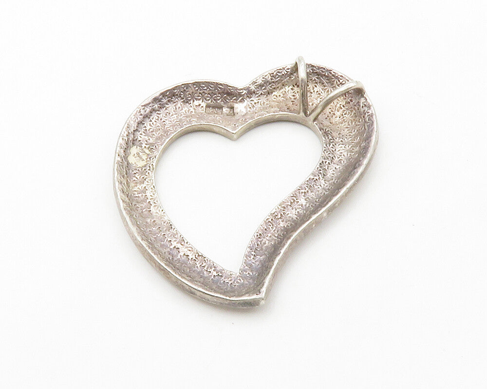 925 Sterling Silver  Vintage Mother Of Pearl Open Love Heart Pendant  PT10760
