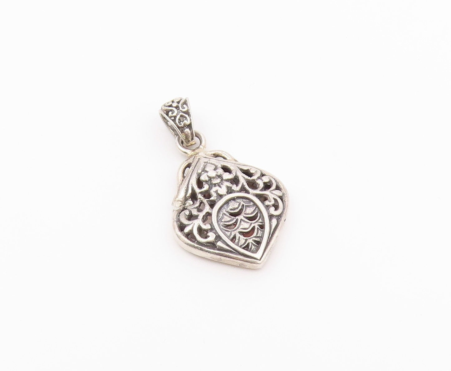 925 Sterling Silver  Vintage Shiny Floral Vine Swirl Pattern Pendant  PT15827