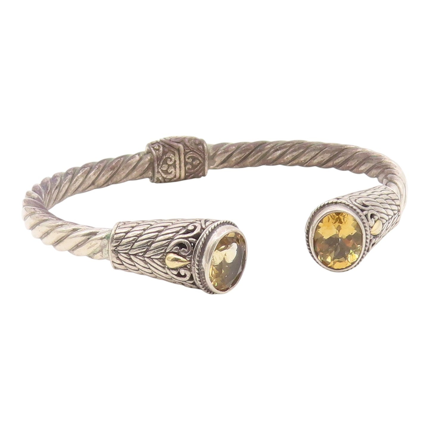 925 Sterling Silver & 18K GOLD  Vintage Citrine Twist Cuff Bracelet  BT8618