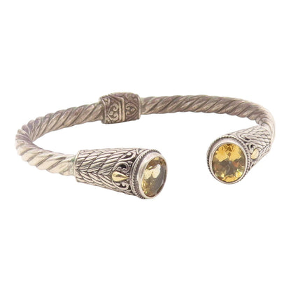 925 Sterling Silver & 18K GOLD  Vintage Citrine Twist Cuff Bracelet  BT8618