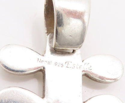 925 Sterling Silver Vintage Pendant ESTELLE Solid Water Droplets Row  PT22581