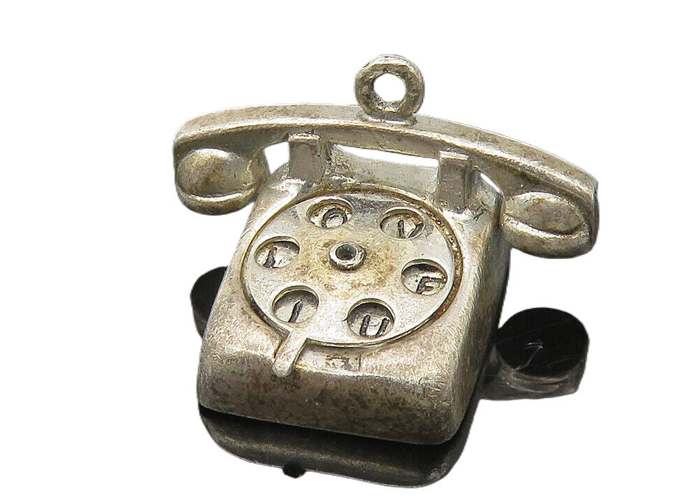 925 Sterling Silver  Vintage Old Fashioned Telephone Pendant (ROTATES)  PT9334