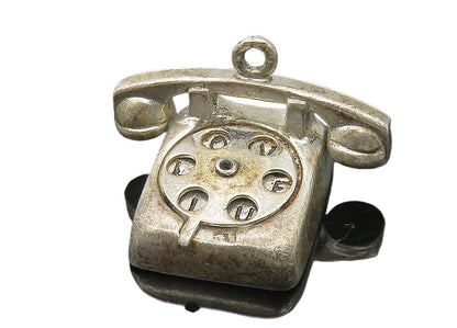 925 Sterling Silver  Vintage Old Fashioned Telephone Pendant (ROTATES)  PT9334