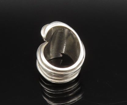 UNODE50 925 Silver  Vintage Wide Ribbed Spiral Bypass Ring Sz 7  RG26061