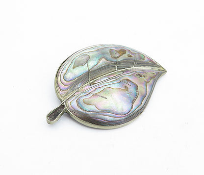 MEXICO 925 Sterling Silver  Vintage Abalone Single Leaf Brooch Pin  BP1681