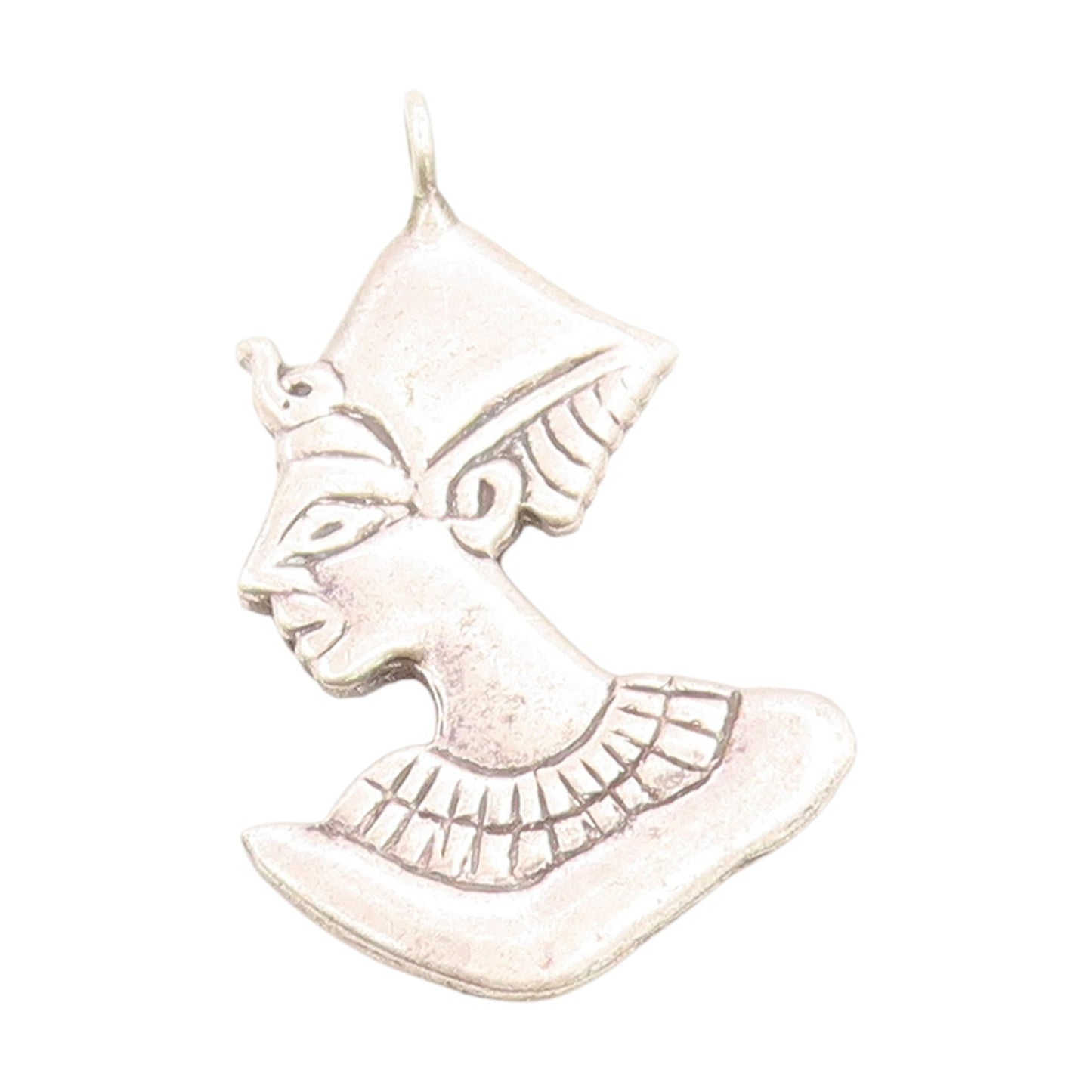 925 Sterling Silver Vintage Pendant Etched Egyptian Queen Nefertiti  PT25399