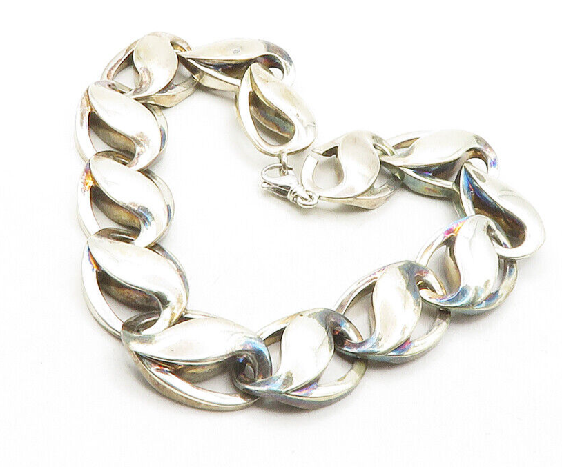 CHARLES KRYPELL 925 Silver Vintage Large Oval Swirl Chain Necklace  NE2173
