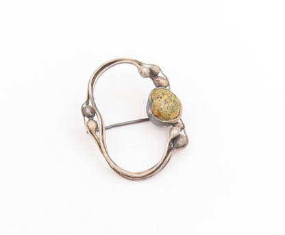 925 Sterling Silver Vintage Brooch Pin Agate Antique Botanical Vines  BP12202