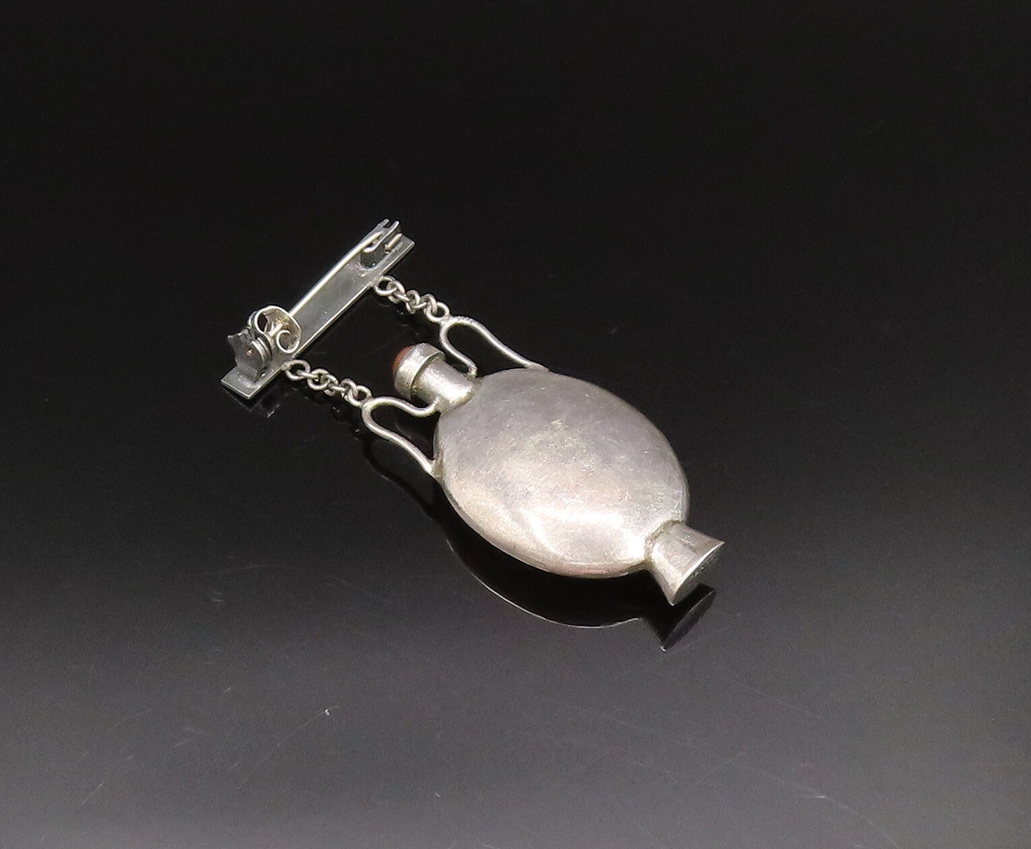 ISRAEL 925 Silver  Vintage Carnelian Perfume Bottle Brooch Pin (OPENS)  BP9886