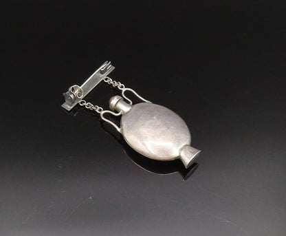 ISRAEL 925 Silver  Vintage Carnelian Perfume Bottle Brooch Pin (OPENS)  BP9886