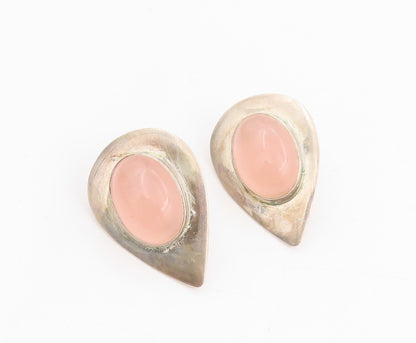 925 Sterling Silver Vintage Earrings Cabochon Rose Quartz Designer Drop  EG13745