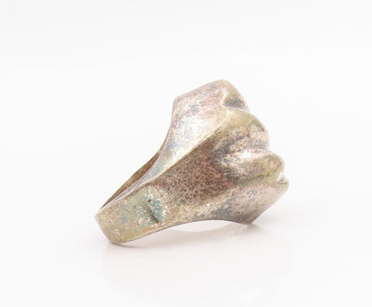 925 Sterling Silver Vintage Ring Modernist Carved Chunky Band  Sz 8.5  RG34193