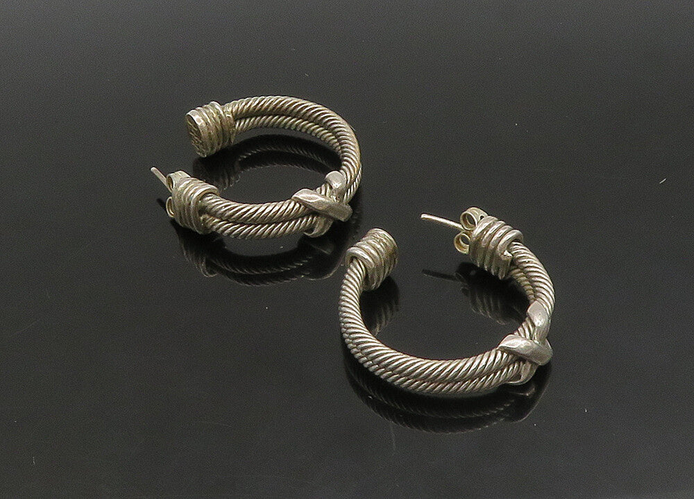 MEXICO 925 Sterling Silver  Vintage Shiny Double Twist Hoop Earrings  EG11417