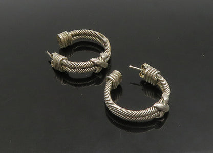 MEXICO 925 Sterling Silver  Vintage Shiny Double Twist Hoop Earrings  EG11417