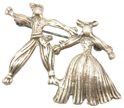 925 Sterling Silver  Vintage Dancing Couple Dark Tone Brooch Pin  BP4985